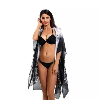 Летнее пляжное пончо с солнцезащитным кремом с принтом, свободный быстросохнущий купальник, накидка, открытая пляжная одежда, кардиган, нерегулярный праздник, бикини средней длины, шаль, накидка