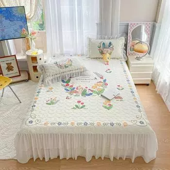 Летнее покрывало на кровать, охлаждающая латексная двуспальная простыня, шифоновая стеганая юбка с рюшами и 2 наволочками 150x200cm 59x79inch