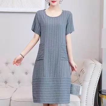 Летнее полосатое платье миди, женские повседневные свободные платья с короткими рукавами и большими размерами, летняя одежда с карманами XL