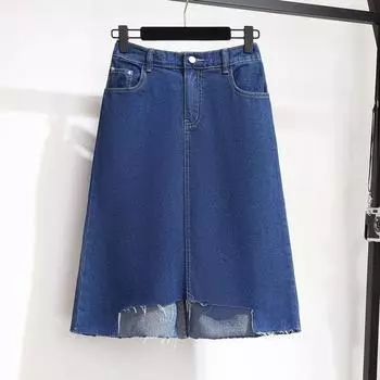 Летнее повседневное и удобное джинсовое платье, универсальная женская эластичная юбка больших размеров с разрезом XL синий