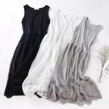 Летнее повседневное милое платье с цветочной вышивкой, женское платье без рукавов, милое мягкое платье-майка из модала с кружевом One Size розовый