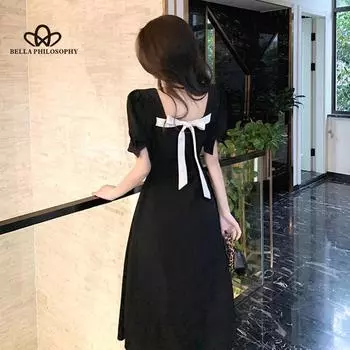 Летнее повседневное модное платье во французском стиле ретро, летнее черное платье в стиле Хепберн, женское платье выше колена с воротником S чёрный