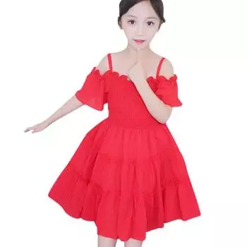 Летнее повседневное однотонное шифоновое платье принцессы с короткими рукавами для маленьких девочек, детская одежда M/120