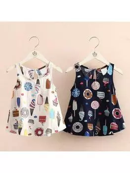 Летнее повседневное платье без рукавов с узором пончика для маленьких девочек M чёрный