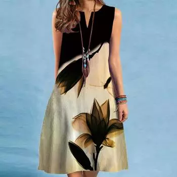 летнее повседневное платье без рукавов с принтом для женщин, свободное американское пляжное платье с v-образным вырезом, женская мода, шикарное ретро, облегающее, офисная одежда 2000 года для женщин XL абрикосовый