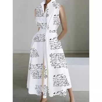 Летнее повседневное платье-рубашка без рукавов Женская мода в горошек с v-образным вырезом Элегантное длинное платье Женское платье трапециевидной формы на пуговицах больших размеров 156 S