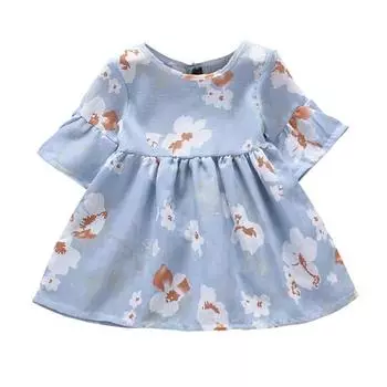Летнее повседневное платье с цветочным принтом для маленьких девочек, хлопковые детские платья с расклешенными рукавами, сарафан, наряды 90