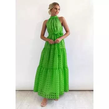 Летнее повседневное платье высокого класса с завышенной талией и нежным стилем для женщин с длинной юбкой S