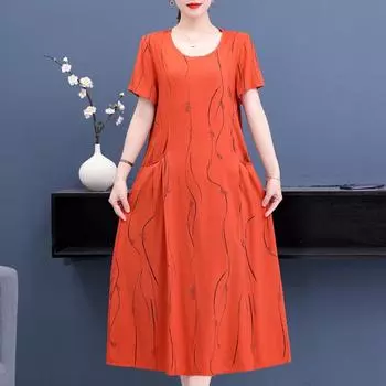Летнее повседневное платье Женские свободные винтажные длинные платья с коротким рукавом XL