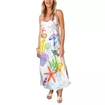 Летнее праздничное платье свободного покроя с принтом в виде ленты S