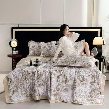 Летнее прохладное летнее одеяло из ледяного шелка, 4 шт., одеяло с кондиционером Tencel, двойное летнее одеяло, пригодное для машинной стирки, летнее тонкое одеяло 150x200cm4pcs белый