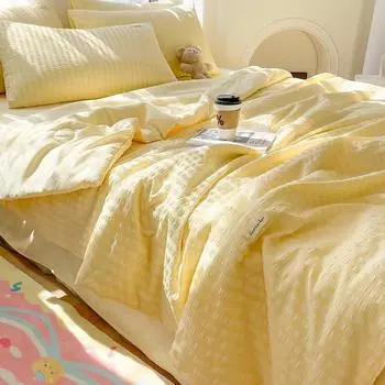 Летнее прохладное одеяло из сирсакера, однотонное удобное тонкое одеяло для сна, ледяное шелковое постельное белье, одеяло размера королевы, летнее одеяло 150x200cm