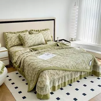 Летнее прохладное одеяло из стираного хлопка и льна, комплект из 4 предметов, впитывающее влагу дышащее одеяло, простыня, комплект из 4 предметов 1.5-1.8m