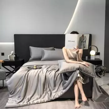 Летнее прохладное одеяло из стираного шелка с кондиционером, однотонное односпальное и двухместное летнее одеяло, односпальное одеяло, цельное 150x200cm розовый