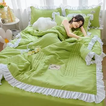 Летнее прохладное одеяло, кружевное, смываемое водой, хлопковое летнее одеяло с кондиционером, 1/4 шт., одинарное или двойное тонкое одеяло, можно стирать в машине 180x150cm