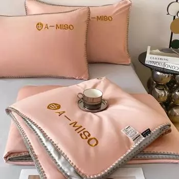 Летнее прохладное одеяло, наволочка, комплект из 3 предметов, домашний текстиль, тонкое одеяло с вышивкой, приятное для кожи мягкое одеяло, комплект постельного белья королевского размера 150x200-3pcs set