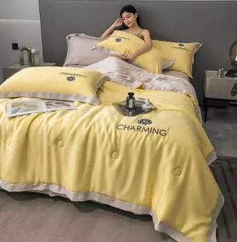 Летнее прохладное одеяло, наволочка, комплект из 3 предметов, домашний текстиль, дышащее, приятное для кожи одеяло, тонкое одеяло, комплект постельного белья королевского размера, моющийся 150x200cm-3pcs set