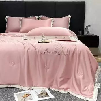 Летнее прохладное одеяло, простыня, наволочка, комплект из 4 предметов, домашний текстиль, тонкое одеяло с вышивкой, комплект постельного белья королевского размера, моющийся 150x200cm-4pcs set