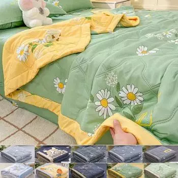 Летнее прохладное пледовое одеяло из стираного хлопка, удобное легкое тонкое одеяло с кондиционером, простое одеяло с перьями для взрослых и детей 70X100cm Thin Quilts