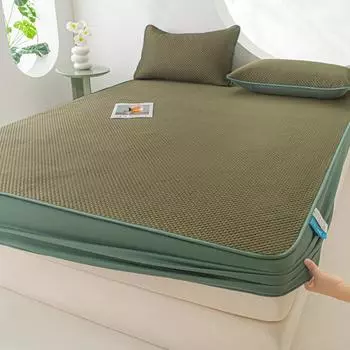 Летнее прохладное покрывало из ледяного шелка Одноместный матрас класса А Защитный чехол Дышащий Легкий Мягкий Покрывало для кровати для летнего комфорта и защиты 1.5m армия зеленый