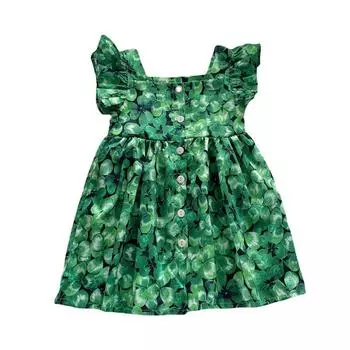 Летнее пышное платье с цветочным принтом на талии и маленькими летящими рукавами 100