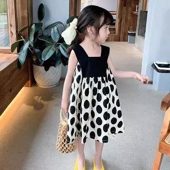 Летнее пышное платье с принтом в горошек для девочек, платье без рукавов для девочек 11