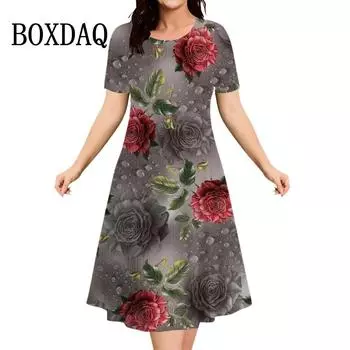 Летнее ретро-платье А-силуэта с цветочным принтом для женщин, свободное платье с короткими рукавами и 3D-принтом, повседневный ретро-вырез, новые женские солнцезащитные очки S