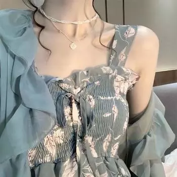 Летнее ретро-платье с французским цветочным принтом, комплект из двух предметов XXXL