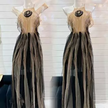 Летнее роскошное вечернее платье с открытыми плечами и 3D цветочными оборками, 2025 Extra Large чёрный