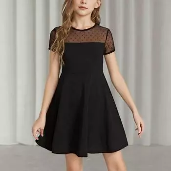 Летнее сетчатое платье для девочек, однотонное многослойное вечернее платье 140 чёрный