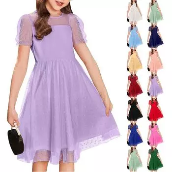 Летнее сетчатое платье для девочек, однотонное многослойное вечернее платье 120 чёрный