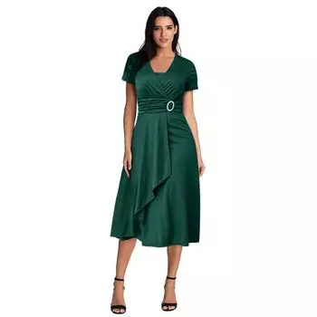 Летнее сексуальное асимметричное женское платье с V-образным вырезом и высокой талией, средней и длинной длины, однотонное вечернее платье S