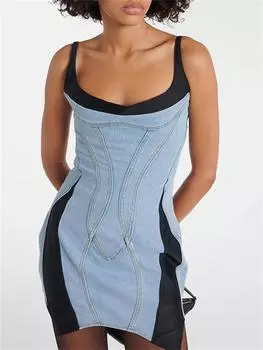 Летнее сексуальное цельное платье без рукавов, женские открытые вилки, милые платья с открытыми плечами, женские уличные платья с открытой спиной в стиле ретро, нерегулярная тонкая праздничная одежда S синий