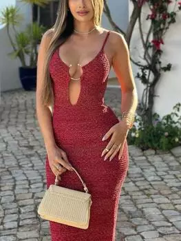 Летнее сексуальное горячее длинное платье с полым вырезом, женское винтажное вечернее платье с открытой спиной Y2k, модная шикарная однотонная тонкая одежда без рукавов S красный