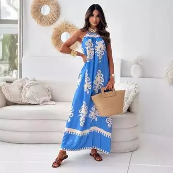 Летнее сексуальное платье-макси без рукавов с открытой спиной и вырезами, Клубные вечерние платья, праздничные богемные элегантные наряды, атласное платье S абрикосовый