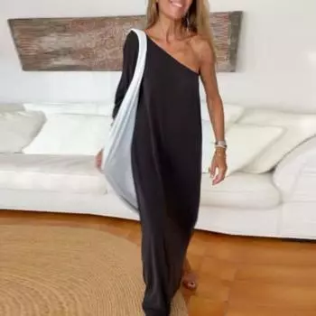 Летнее сексуальное платье макси с разрезом на шее и длинными рукавами, однотонное свободное платье, длинное платье с разрезом по бокам и уличной одеждой M темно-серого