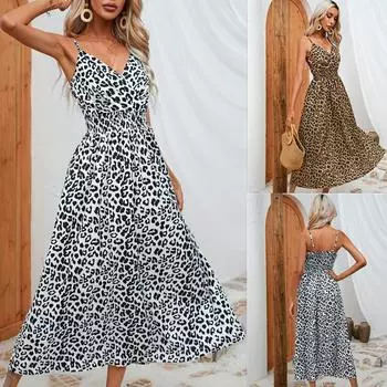 Летнее сексуальное платье с леопардовым принтом и бретельками на спине XXL белый