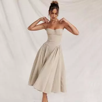 Летнее сексуальное платье с открытой спиной, женское платье средней длины без бретелек с высокой талией, повседневные платья, женское облегающее элегантное вечернее платье трапециевидной формы, леди 24166 XS чёрный