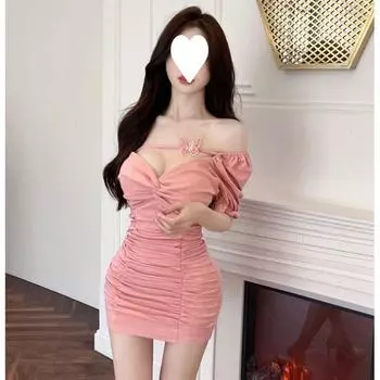 Летнее сексуальное платье знаменитости 2024 года: Элегантный утягивающий бандаж с коротким рукавом и открытой ключицей Medium белый