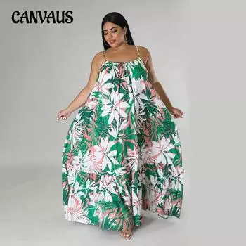 Летнее сексуальное плиссированное длинное женское платье без бретелек больших размеров с принтом и лямкой на шее XL красный