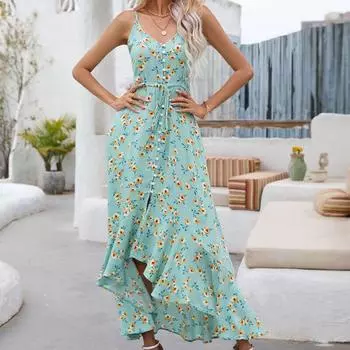 Летнее сексуальное пляжное платье без рукавов с цветочным принтом нестандартной формы для женщин, повседневное женское платье-комбинация с v-образным вырезом, модное платье Femme 25387 S орион