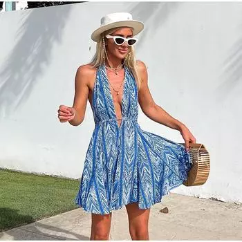 Летнее сексуальное пляжное платье с открытой спиной и халтер-воротником - европейский и американский стиль Small