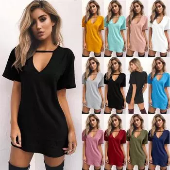 Летнее сексуальное свободное повседневное платье с глубоким v-образным вырезом и короткими рукавами для женщин S белый