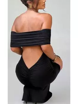 Летнее сексуальное вечернее платье без бретелек женское элегантное черное однотонное клубное длинное платье с вырезом модное шикарное облегающее платье без рукавов M вино красного