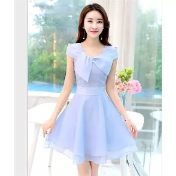 Летнее шифоновое платье с открытыми плечами, элегантное, приталенное, стройнящее Lake Blue 2XL.