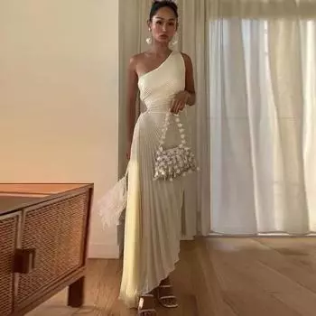 Летнее шикарное и элегантное женское платье макси, белое плиссированное сексуальное длинное платье без рукавов с рюшами, роскошная вечерняя официальная одежда XXL белый