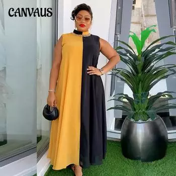 Летнее сплайсинговое длинное платье больших размеров, женские платья без рукавов без рукавов L жёлтый