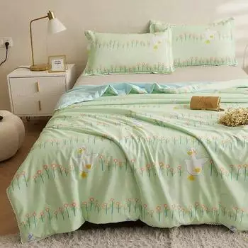 Летнее стеганое одеяло из стираного хлопка, белое двухслойное одеяло из пряжи с охлаждением, кондиционированием воздуха, соевые бобы, прохладное волокнистое одеяло на шнуровке синего цвета 150x200cm 1pc