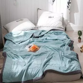 Летнее стираное хлопковое одеяло с кондиционером для детей и взрослых, тонкое, мягкое, удобное, двухстороннее одеяло со льдом 100x130cm серый