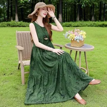 Летнее струящееся хлопковое платье без рукавов для молодых женщин, длинное пляжное платье, сарафан для отпуска XL розовый